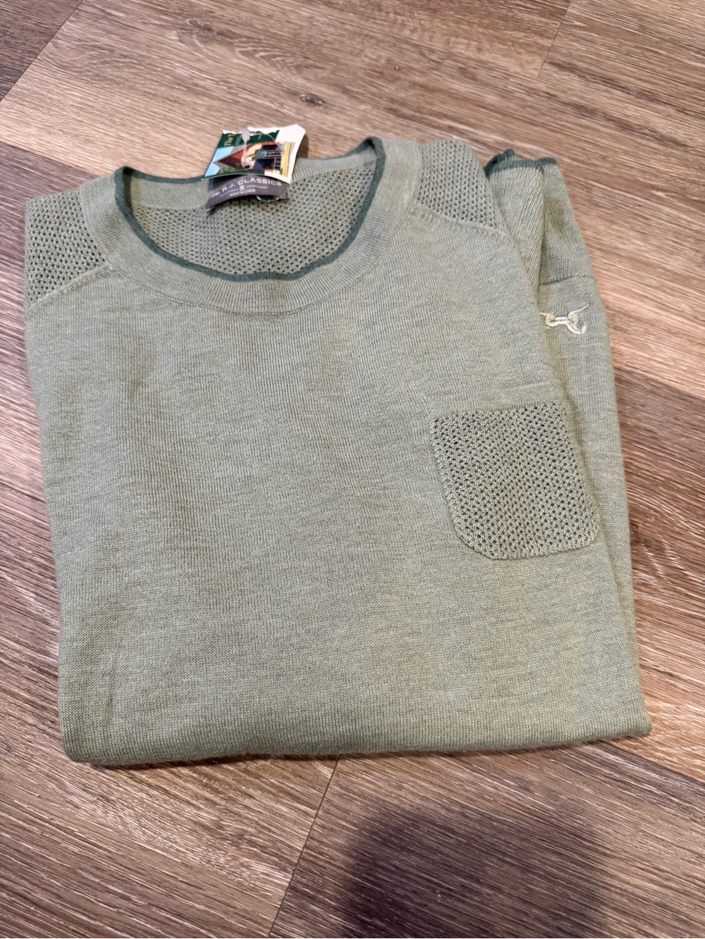Lightweight Sage Green Crewneck Sweater with Pocket